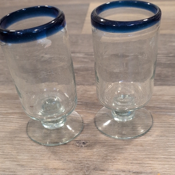 Blue Rimmed Glass Tumblers - Picture 1 of 3
